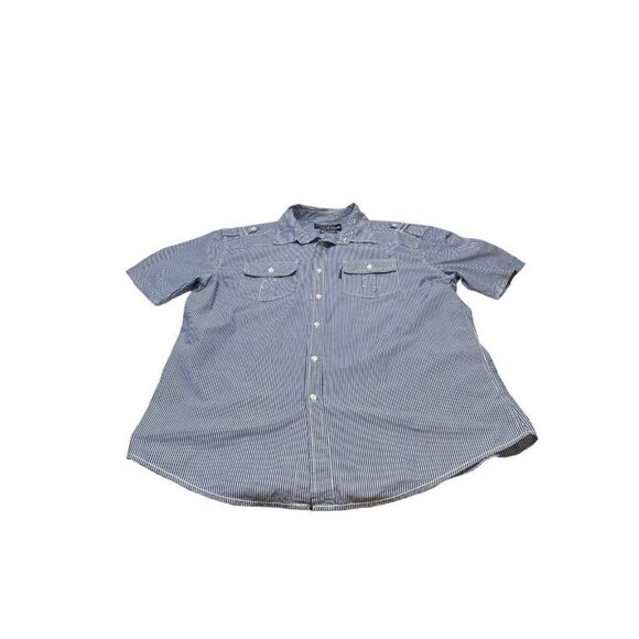 ECKO UNLTD Men’s 2XL Striped Button Up Shirt Blue Short Sleeve - Picture 1 of 8